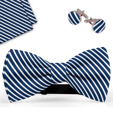 Set papion barbati, batista, butoni, bleumarin, dungi albe subtiri